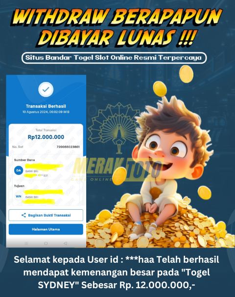 Selamat kepada User id : ***haa Telah berhasil mendapat kemenangan besar pada Togel SYDNEY Sebesar Rp. 12.000.000,-