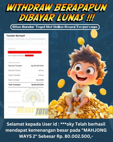 Selamat kepada User id : ***oky Telah berhasil mendapat kemenangan besar pada MAHJONG WAYS Sebesar Rp. 80.002.500,-